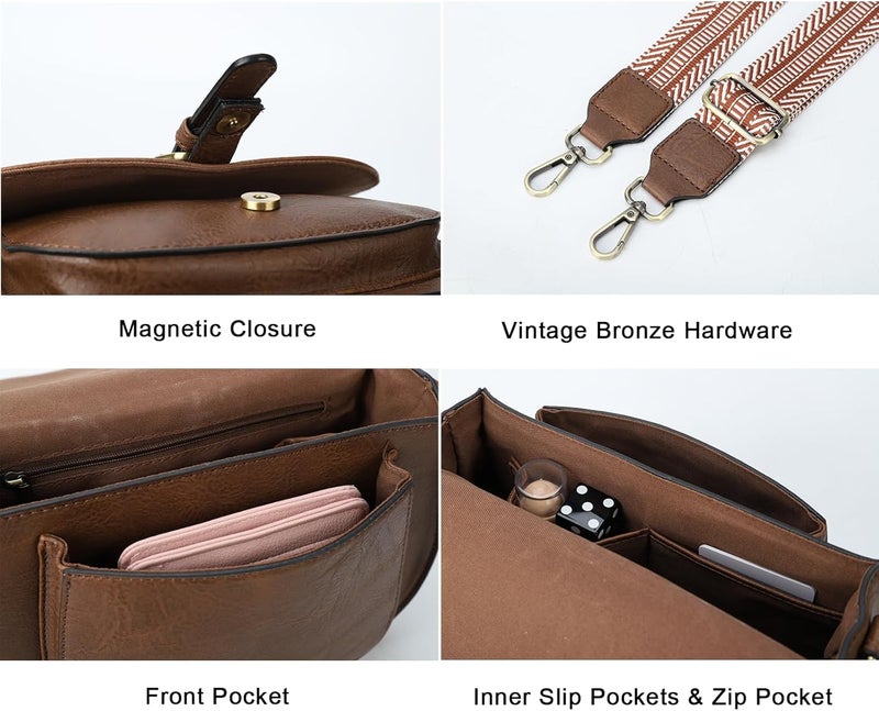 AFKOMST Crossbody Bags for Women,Small Saddle Purse and Boho Cross Body Handbags,Vegan Leather - Image 5
